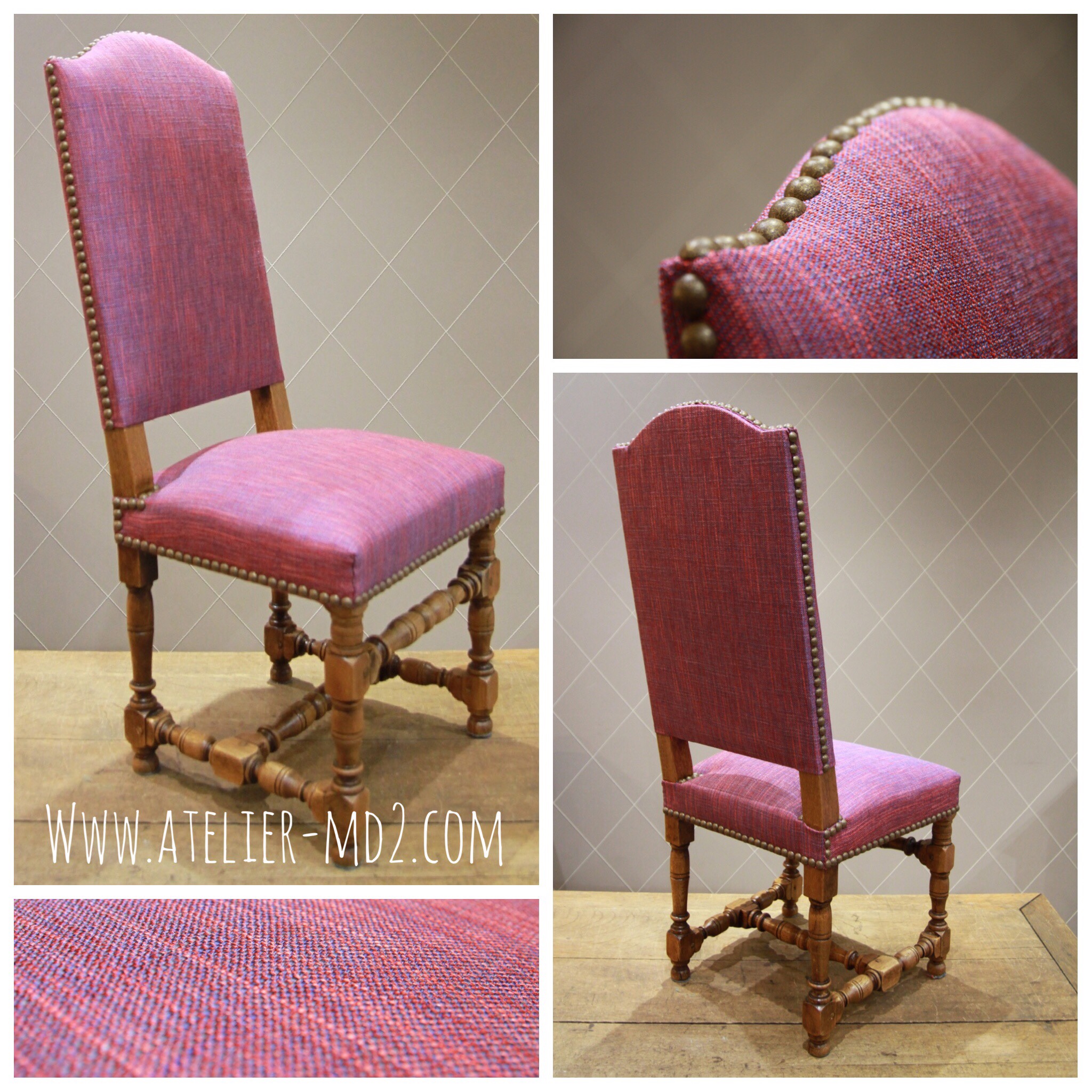 Réfection d’assise et changement de couleur de cette chaise de bureau style Louis XIII